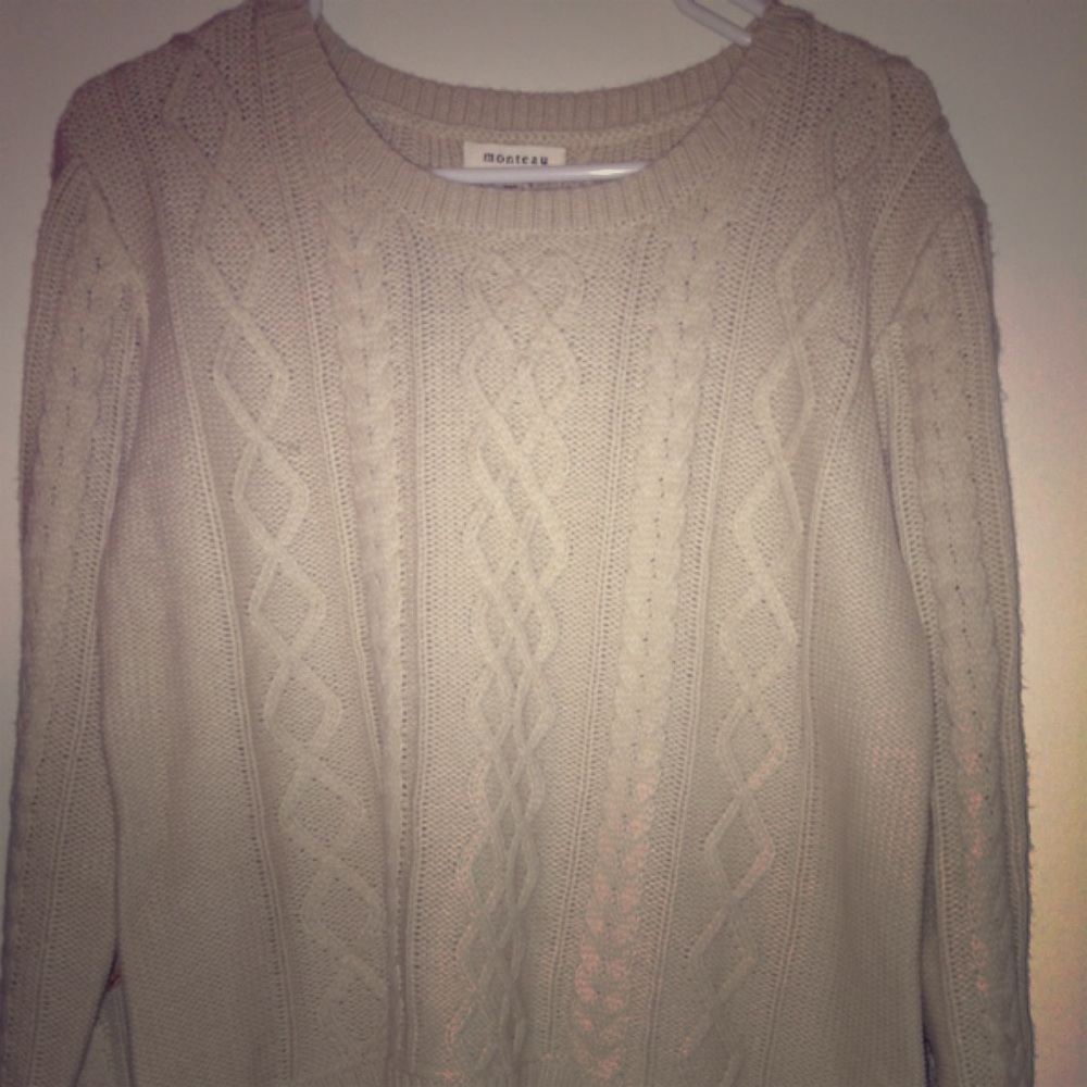 Cream sweater with brown elbow patches